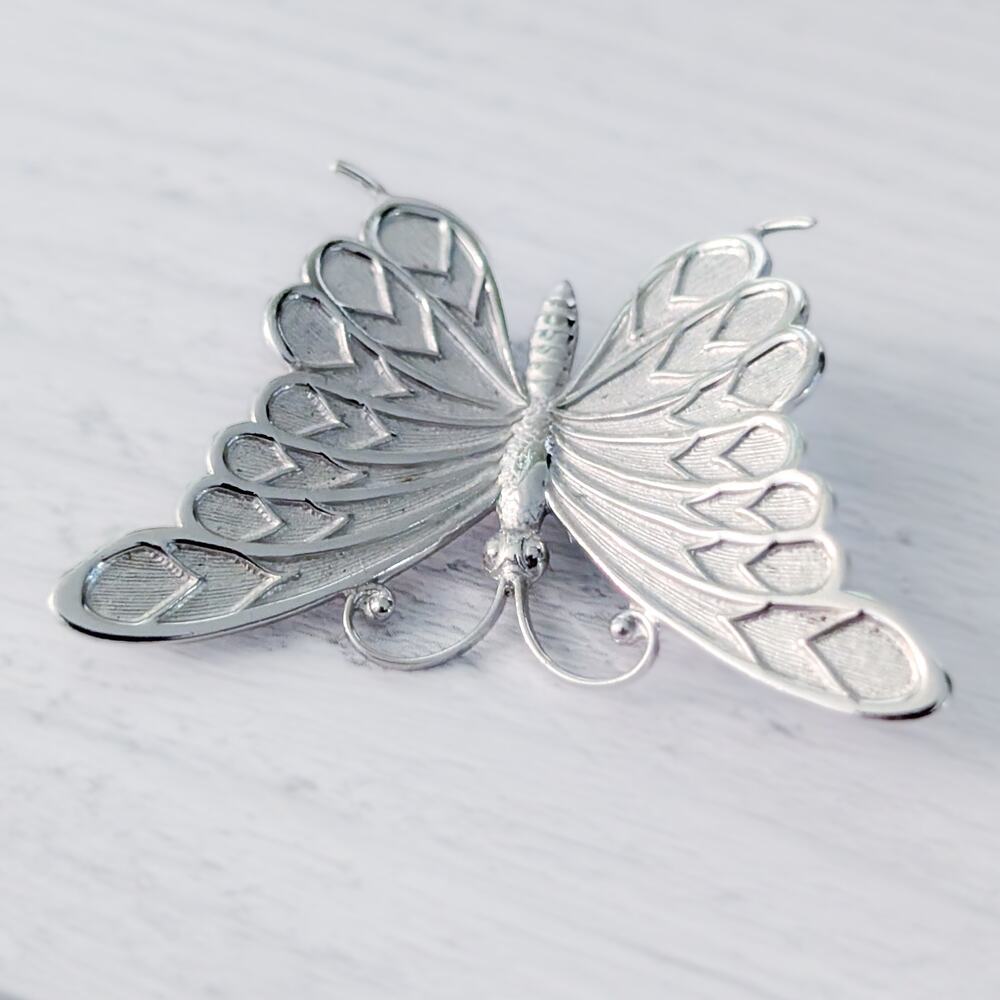 Vintage Beau Sterling Brooch / Vintage Pin Silver Butterfly - Picture 3 of 5